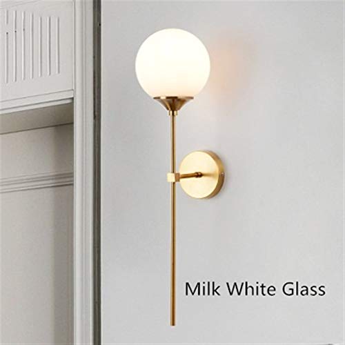 Duradero Lámpara de pared LivingRoom Nordic Creative Personality Dormitorio Lámpara de noche Ropa Tienda Espejo Lámpara de fondo frontal, 90-260V Decorativo (Lampshade Color : Milk White Glass)