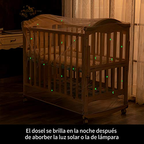 Ecoart Mosquitero Cuna con Brillantes Estrellas y Lunas Fluorescentes, Mosquitero Net Cama para bebé, mosquitos bebe Antimosquitos (Mosquitero Cuna)