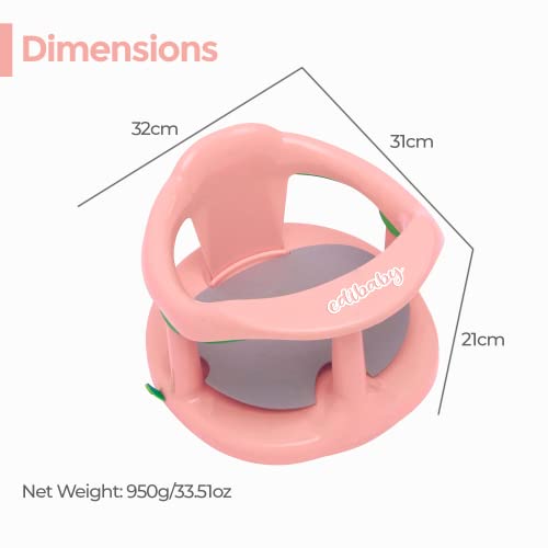 Edibaby, Asiento Bañera Bebe, Silla Bañera Bebe, con 4 ventosas, Antideslizante con Reposabrazos y Respaldo Alto para Bebe de 6 a 24 Meses, Soporta hasta 30kg (Rosa)