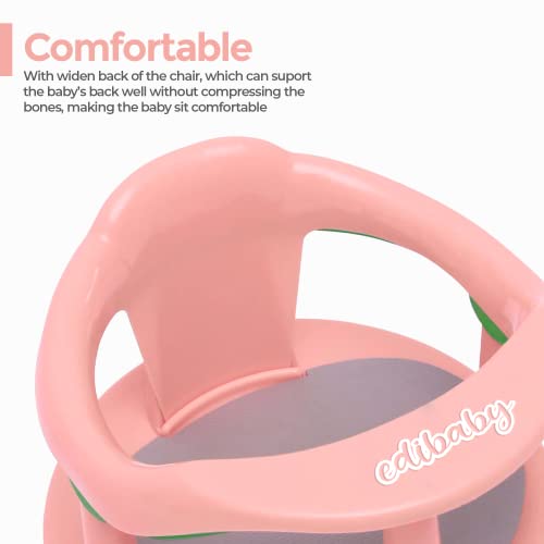 Edibaby, Asiento Bañera Bebe, Silla Bañera Bebe, con 4 ventosas, Antideslizante con Reposabrazos y Respaldo Alto para Bebe de 6 a 24 Meses, Soporta hasta 30kg (Rosa)