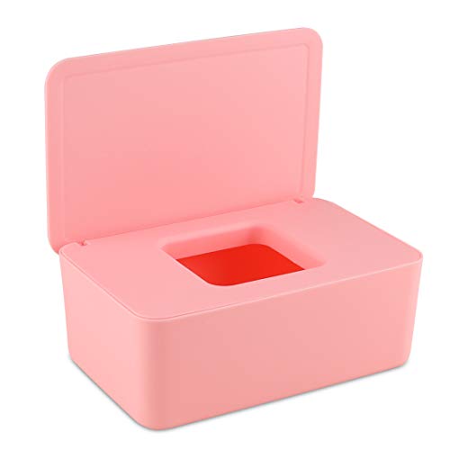 EKKONG Caja para toallitas húmedas,Caja De Servilletas, ispensador de toallitas de pañal Caja,Dispensador de Toallitas Húmedas y Secas, Caja Portátil De Viaje con Cubierta a Prueba de Polvo (Rosado)