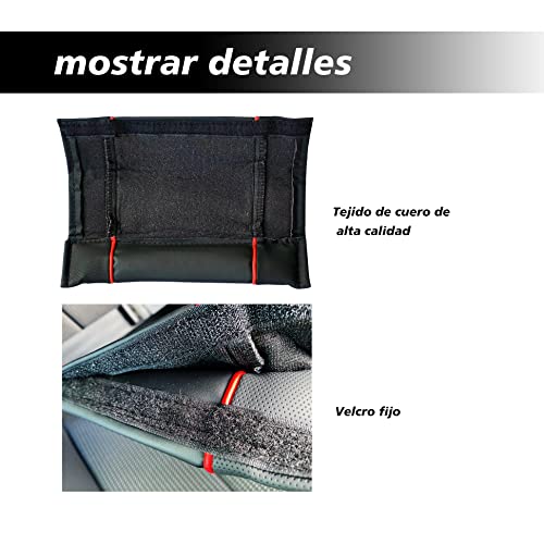 Enerfero Reposacabezas Coche 2Pcs y Almohadillas para Cinturon de Seguridad,Almohada para el Cuello,Cojin y protectores de hombro mterial de piel color Negro y rojo (Almohadilla + Cojin)