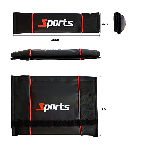 Enerfero Reposacabezas Coche 2Pcs y Almohadillas para Cinturon de Seguridad,Almohada para el Cuello,Cojin y protectores de hombro mterial de piel color Negro y rojo (Almohadilla + Cojin)