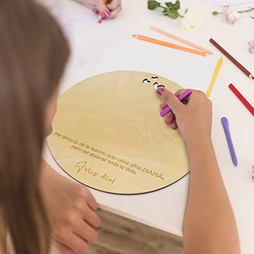 ES - MADRE Recuerdo Madera Huella o Dibujo Bebé Día de la madre. Regalo para Mamá Primeriza. Recuerdo para Colgar en Madera circular con 20cm de diámetro. Regalo Día de la Madre Bebe Manualidades