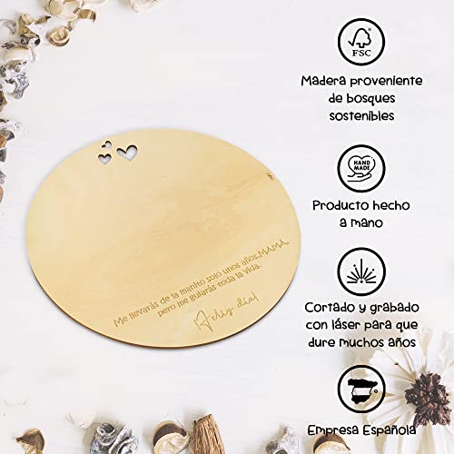 ES - MADRE Recuerdo Madera Huella o Dibujo Bebé Día de la madre. Regalo para Mamá Primeriza. Recuerdo para Colgar en Madera circular con 20cm de diámetro. Regalo Día de la Madre Bebe Manualidades