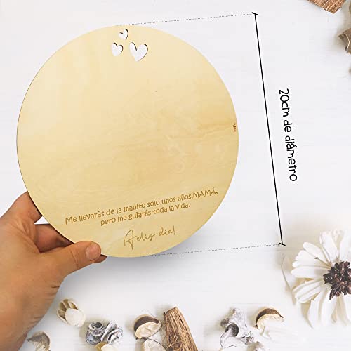 ES - MADRE Recuerdo Madera Huella o Dibujo Bebé Día de la madre. Regalo para Mamá Primeriza. Recuerdo para Colgar en Madera circular con 20cm de diámetro. Regalo Día de la Madre Bebe Manualidades