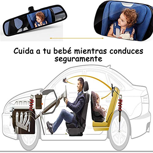 Espejo Coche Bebé, CompraFun Espejo Retrovisor Coche Bebé 360° Giratorio para Monitorear al Bebé en el Asiento Trasero, Espejo Bebe Coche 100% Inastillable, Fácil de Instalar