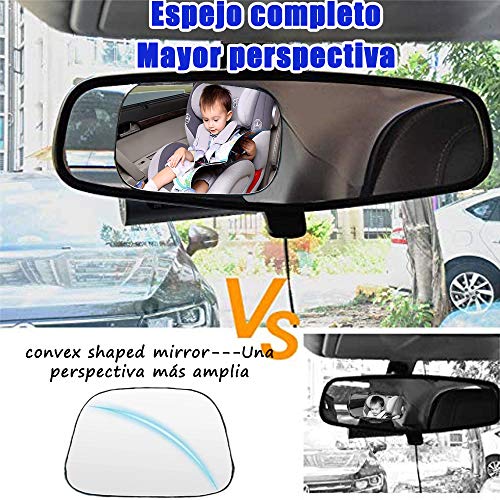 Espejo Coche Bebé, CompraFun Espejo Retrovisor Coche Bebé 360° Giratorio para Monitorear al Bebé en el Asiento Trasero, Espejo Bebe Coche 100% Inastillable, Fácil de Instalar