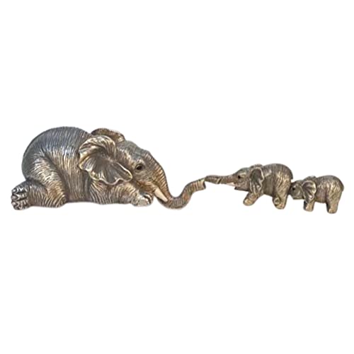 Estatua de elefante – resina dorada elefante decoración madre y dos bebés que se cuelgan del borde de un estante o mesa – Regalos de elefante para mujeres, regalos de mamá