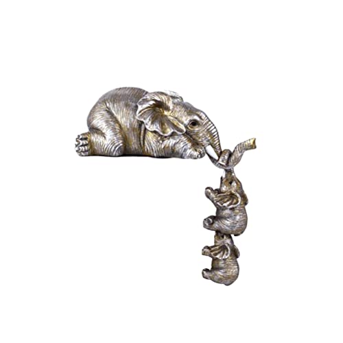 Estatua de elefante – resina dorada elefante decoración madre y dos bebés que se cuelgan del borde de un estante o mesa – Regalos de elefante para mujeres, regalos de mamá