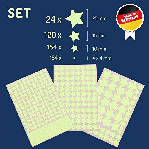 Estrellas fluorescentes para techo, puntos luminosos – 452 pegatinas fluorescentes, pegatinas luminosas para techo para tu cielo estrellado, estrellitas luminosas adhesivas