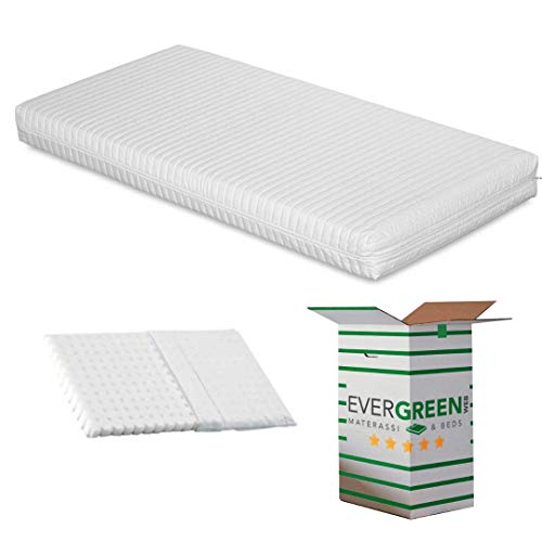 EVERGREENWEB - Colchón 60x120 para Cunas, para Niños, Alto 12 cm + Almohada Personalizada Anti-SUFFOCO Gratis con Funda de Algodón Natural, Desmontable Blanca Hipoalergénica Lavable – SYMBA