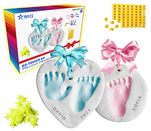 EZ-TOUCH Marco Huellas Bebe Manos Y Pies, Kit Set 2 Pcs Regalo Original Para Recien Nacido Niño Y Niña Para Mamas Embarazadas, Arcilla Letras Y Tinta Baby Art Personalizado, Decoracion Habitacion