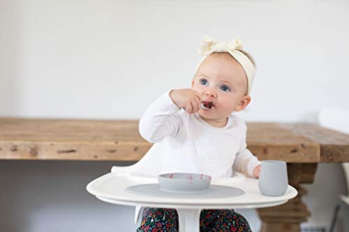 ezpz Set de Primeros Alimentos - Tiny Bowl, Tiny Cup, Tiny Spoons 4 meses +. Bol, vaso y cucharas 100% de silicona para bebés. Gris claro