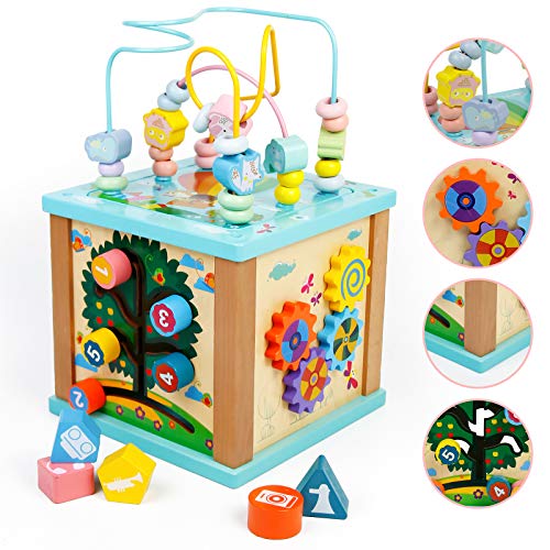 Fajiabao Cubo Actividades Bebe 5 en 1 - Cubos de Madera Juguetes Bebes 2 3 4 años Cubo de Actividad Juegos Educativos con Laberintos Pascua Regalos para Bebes Niños Niña