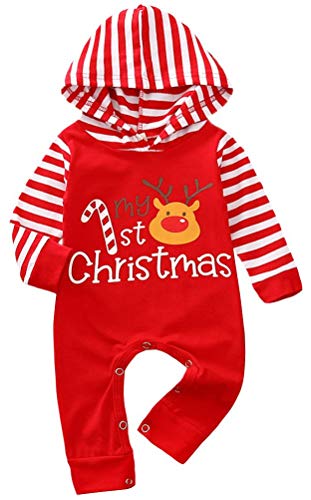 FANCYINN Mameluco de una Pieza de Navidad para bebé niño niña Navidad bebé Mono de Manga Larga con Capucha Pijamas de Navidad en General Santa Claus 9-12 Meses