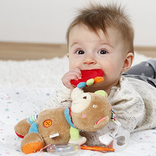 Fehn 091878 Juguete de actividad motora, con diseño de osito de peluche para colgar, con espejo y anillos para morder, agarrar y producir sonidos, Para bebés y niños pequeños desde el nacimiento