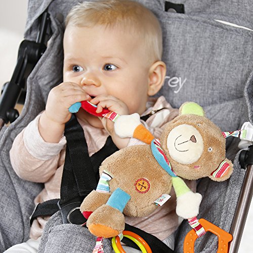 Fehn 091878 Juguete de actividad motora, con diseño de osito de peluche para colgar, con espejo y anillos para morder, agarrar y producir sonidos, Para bebés y niños pequeños desde el nacimiento