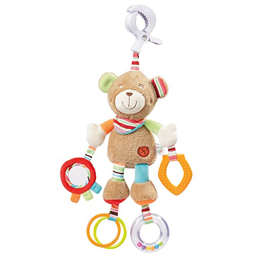 Fehn 091878 Juguete de actividad motora, con diseño de osito de peluche para colgar, con espejo y anillos para morder, agarrar y producir sonidos, Para bebés y niños pequeños desde el nacimiento