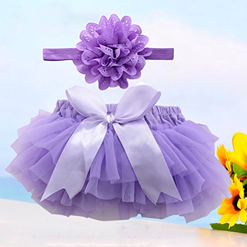 FENICAL Falda de tutú y Diadema de Flores Accesorios de fotografía de niñas bebé Vestido de cumpleaños recién Nacido Sombrero Talla S (Violeta)