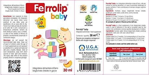 FERROLIP Baby | Suplemento de hierro bisglicinato quelado en gotas para niños | Botella de 30 ml