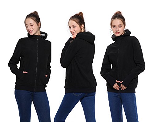 F.G.Y 3 en 1 Mama Chaqueta Sudadera Canguro con Capucha, Abrigo Premamá para Mujer Multifunción, Calentar Portabebés Chaqueta con Baby Bolsillos (Negro, M)