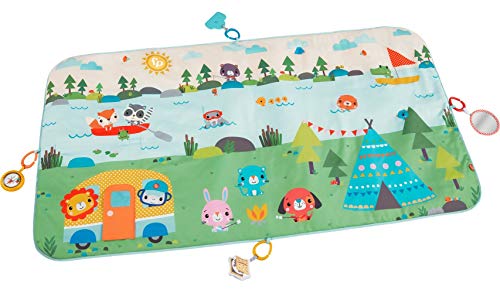 Fisher-Price Alfombra de Juego Extra Big Adventures - Con 4 Juguetes - Sin BPA - Motricidad Fina - 1,5 m x 81,2 cm - Regalo para Bebés de 0+ Meses