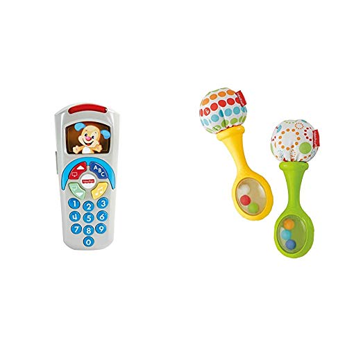 Fisher-Price - Mando a Distancia Perrito, Juguete Electrónico Bebé +6 Meses (Mattel DLD35) + Maracas Musicales, Juguete y sonajero para bebé +3 Meses (Mattel BLT33)