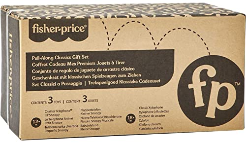 Fisher-Price Set 3 juguetes clásicos de arrastre, Teléfono carita divertida, Pequeño Snoopy y Xilófono, para bebés + 6 meses (Mattel GVF68)