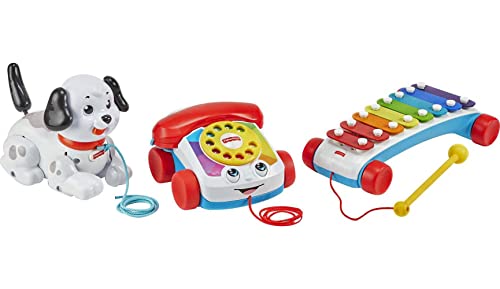 Fisher-Price Set 3 juguetes clásicos de arrastre, Teléfono carita divertida, Pequeño Snoopy y Xilófono, para bebés + 6 meses (Mattel GVF68)