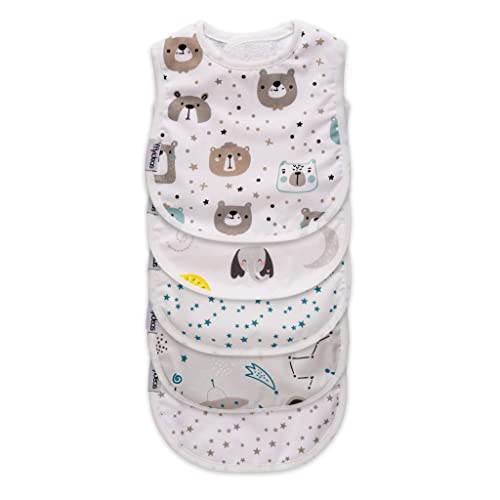 FlyIdeas Baberos Bebe Impermeables, Paquete de 5, Doble Capa Algodón Babero Absorbente para Alimentación de Bebe Multicolor, 0-18 Meses, OEKO-TEX Cert.