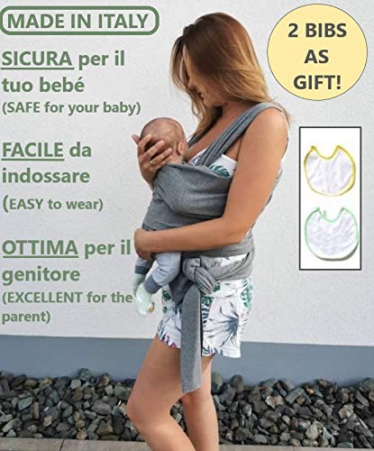 Fular Portabebe (100% Made In Italy) Con 2 Baberos Incluidos - Porteo Bebe De Algodón Orgánico - Mochila Portabebes De Tejido Suave, Ligero Y Transpirable, Apta Hasta 15 Kg