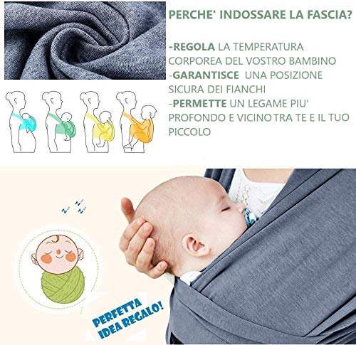 Fular Portabebe (100% Made In Italy) Con 2 Baberos Incluidos - Porteo Bebe De Algodón Orgánico - Mochila Portabebes De Tejido Suave, Ligero Y Transpirable, Apta Hasta 15 Kg