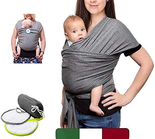 Fular Portabebe (100% Made In Italy) Con 2 Baberos Incluidos - Porteo Bebe De Algodón Orgánico - Mochila Portabebes De Tejido Suave, Ligero Y Transpirable, Apta Hasta 15 Kg