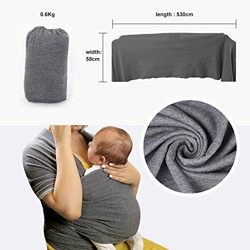 Fular Portabebés Elástico Gris Portador de Bebé, HyAdierTech Pañuelo de algodón, Porteo Seguro y Ergonómico Durante la Lactancia, Unisex, Para padres