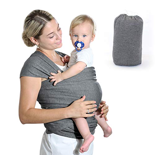 Fular Portabebés Elástico Gris Portador de Bebé, HyAdierTech Pañuelo de algodón, Porteo Seguro y Ergonómico Durante la Lactancia, Unisex, Para padres