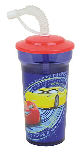 FUN HOUSE 005768 Disney Cars-Vaso con Pajita para niños, plástico