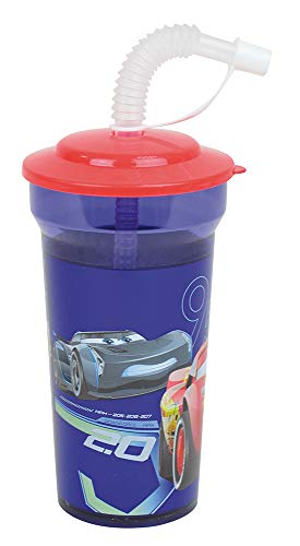 FUN HOUSE 005768 Disney Cars-Vaso con Pajita para niños, plástico