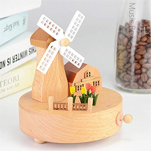 FWEOOFN Caja de música de colección Dreamy Big Windmill Music Box Caja de música de Madera Artesanía de Madera Caja de música navideña Adornos de Madera (Color : Picture Color Size : 11X11X13CM)