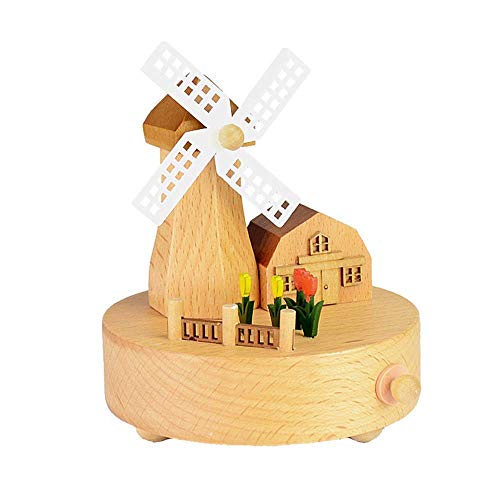 FWEOOFN Caja de música de colección Dreamy Big Windmill Music Box Caja de música de Madera Artesanía de Madera Caja de música navideña Adornos de Madera (Color : Picture Color Size : 11X11X13CM)