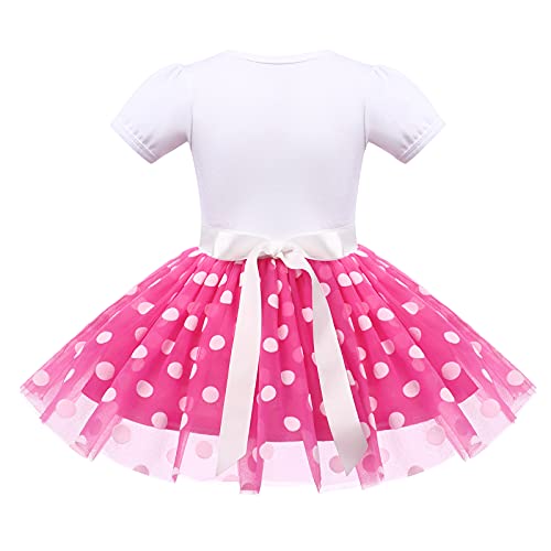 FYMNSI Bebés Niña Vestido de Tutú de Lunares con Diadema, Princesa Disfraz de Minnie, Conjuntos de Ropa de Fotos Cumpleaños Navidad Halloween Carnaval Ceremonia Trajes Blanco + Rosa Caliente 6 Años