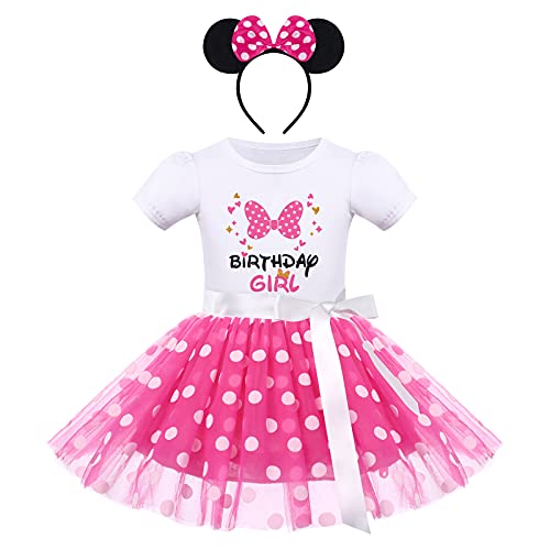 FYMNSI Bebés Niña Vestido de Tutú de Lunares con Diadema, Princesa Disfraz de Minnie, Conjuntos de Ropa de Fotos Cumpleaños Navidad Halloween Carnaval Ceremonia Trajes Blanco + Rosa Caliente 6 Años