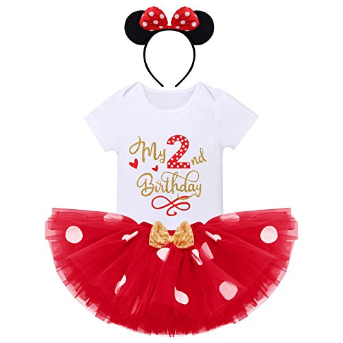 FYMNSI Recién Nacida Bebé Niñas Mi Primer Cumpleaños Trajes Conjuntos Disfraz De Minnie Princesa Vestido Tutu Manga Corta Mameluco Lunares Falda Oído Diadema 3 Piezas Set Rojo 2 años