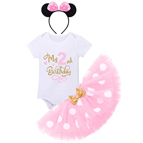 FYMNSI Recién Nacida Bebé Niñas Mi Primer Cumpleaños Trajes Conjuntos Disfraz De Minnie Princesa Vestido Tutu Manga Corta Mameluco Lunares Falda Oído Diadema 3 Piezas Set Rosado 2 años