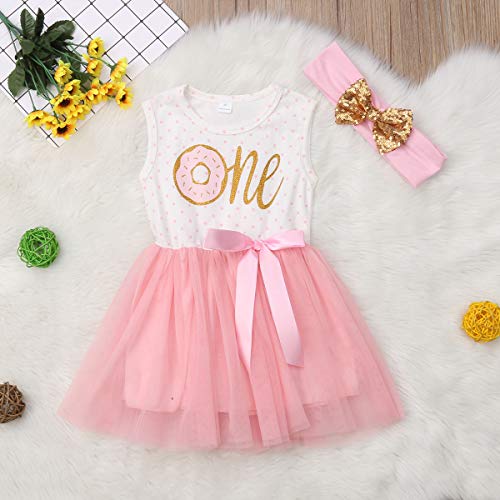 Geagodelia Ropa para bebé, vestido de princesa de cumpleaños para niña, 0 – 3 años, My First Birthday 2 unidades con banda de tutú One-senza Manica 6-12 Meses