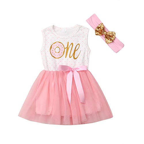 Geagodelia Ropa para bebé, vestido de princesa de cumpleaños para niña, 0 – 3 años, My First Birthday 2 unidades con banda de tutú One-senza Manica 6-12 Meses