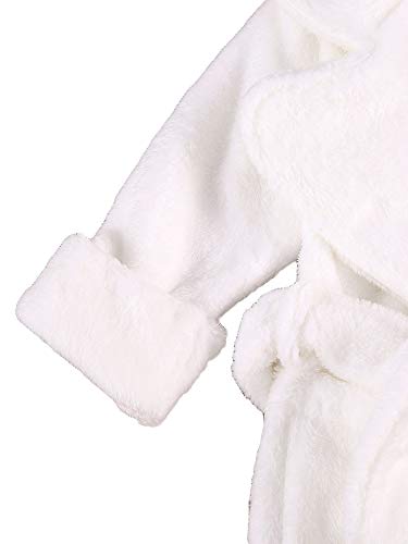 Geagodelia Unisex Bebé Recién Nacido Bata de Baño con Manga Larga y Cuello de Solapa de Franela Albornoz de Color Sólido Pijama Cálido de Estilo Casual para Unisex Bebé (Blanco, 6-12 Meses)