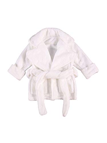 Geagodelia Unisex Bebé Recién Nacido Bata de Baño con Manga Larga y Cuello de Solapa de Franela Albornoz de Color Sólido Pijama Cálido de Estilo Casual para Unisex Bebé (Blanco, 6-12 Meses)