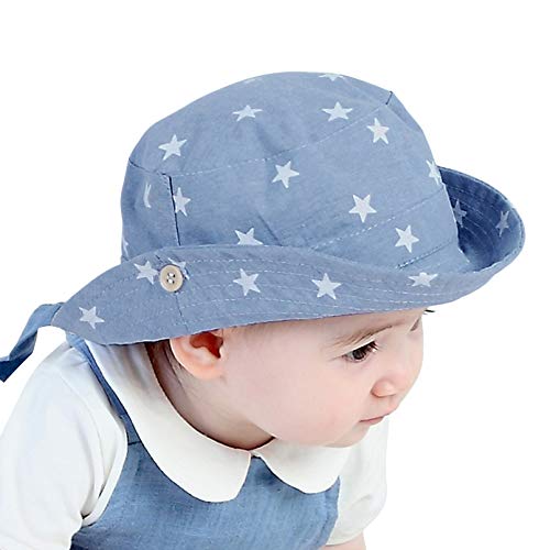 GEMVIE Niños Sombrero Pescador de Bebé Sol Protección Algódon Unisexo Gorro Ajustable Plegable Estapado Estrella Verano UV Hat Niña (Azul Claro, 6-12meses)