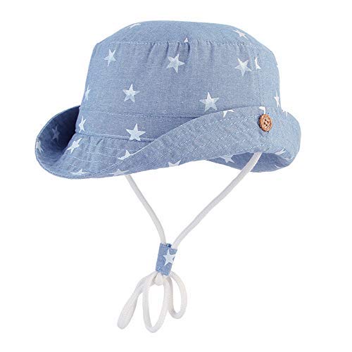 GEMVIE Niños Sombrero Pescador de Bebé Sol Protección Algódon Unisexo Gorro Ajustable Plegable Estapado Estrella Verano UV Hat Niña (Azul Claro, 6-12meses)